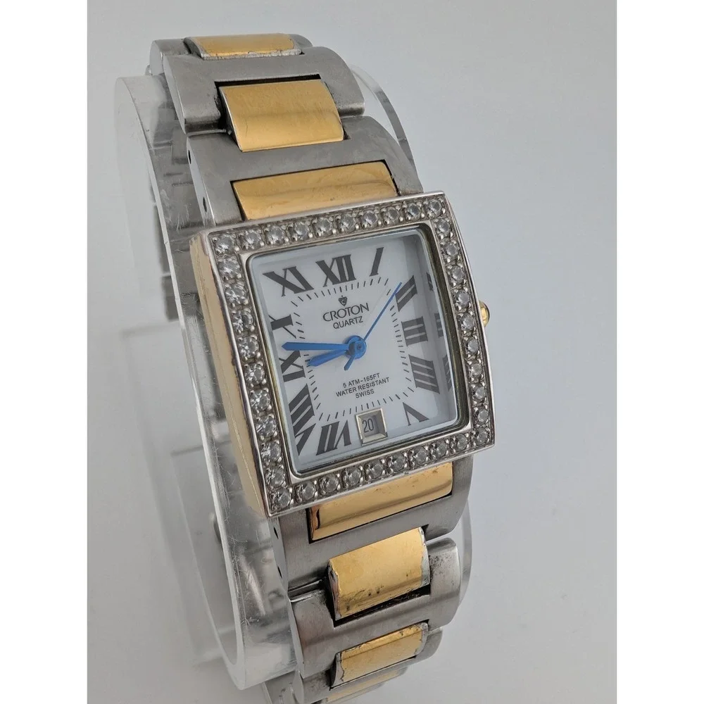 Croton Swiss Watch Women Cubic Zirconia Bezel Two Tone 7